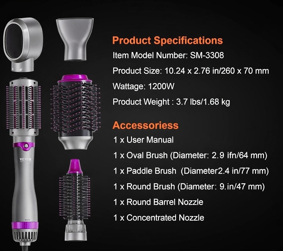 Vevor?Hair Dryer Brush 5-In-1 Hot Hair Styler Upgraded Negative Ion for Curling